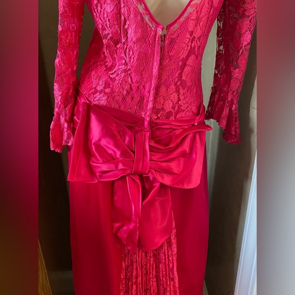 J.C. Penney Vintage 80s Pink Lace Satin Party Prom Dress size 11/12 - Picture 7 of 16